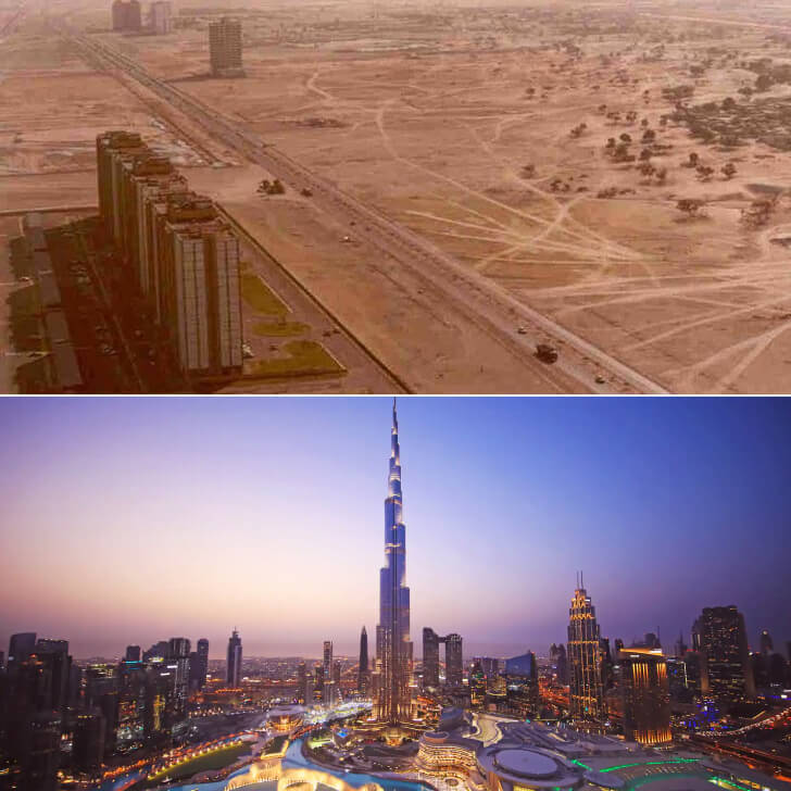 Antes e depois Dubai. Fotos - Reprodução.